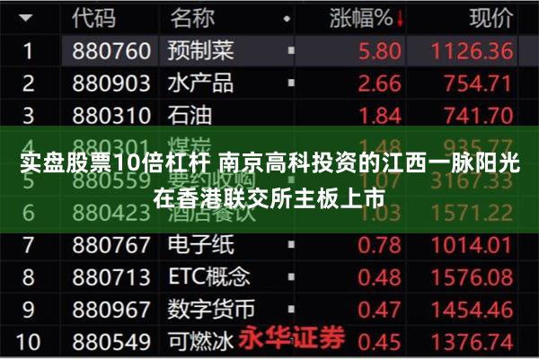 实盘股票10倍杠杆 南京高科投资的江西一脉阳光在香港联交所主板上市